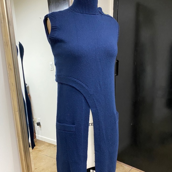 Navy Knit Crisscross Tunic with Convertible Collar